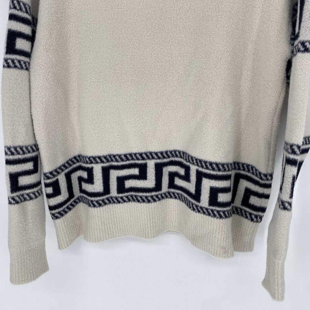 Aqua Greek Key Quarter Zip Sweater White Navy Oversized Womens Small - Picture 5 of 7